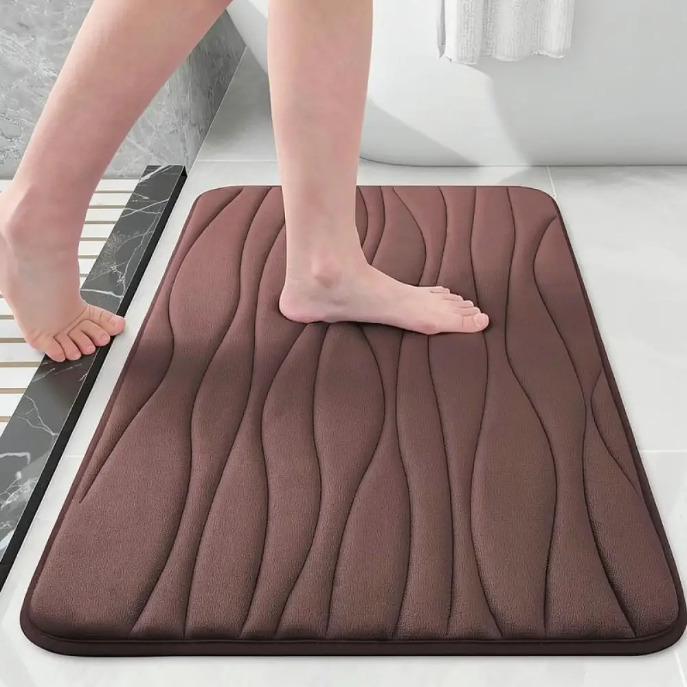 Bathroom Floor Mat Wave Pattern Soft Coral Velvet Rug Anti Skid Base Water Absorbing Carpet For Kitchen Entryway