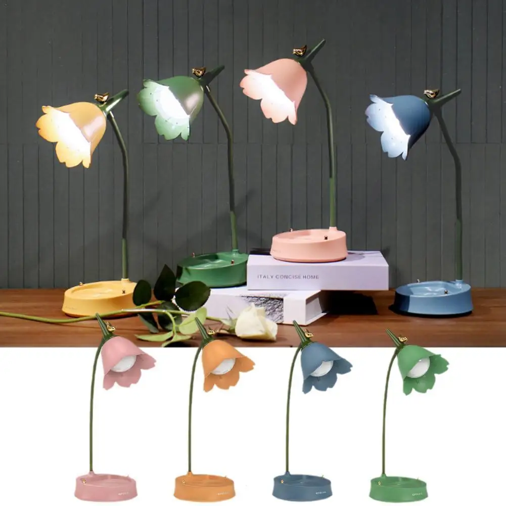 Nordic arte led flores dobrável simples lâmpada de mesa proteção para os olhos lâmpada mesa leitura sala estar quarto decoração da sua casa