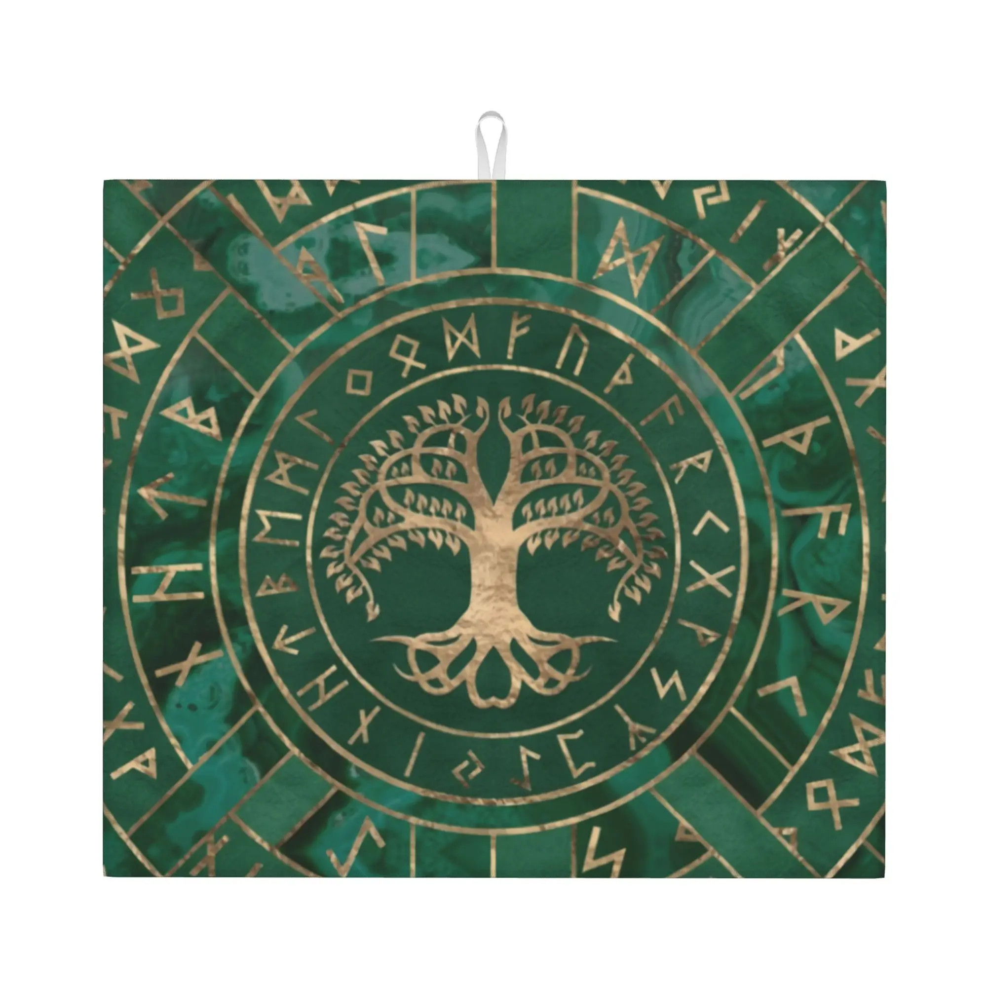 Tree Of Life Yggdrasil And Futhark Malachite Non Slip Kitchen Counter Protector Mat Barware Tableware Viking Mat For Kitchen