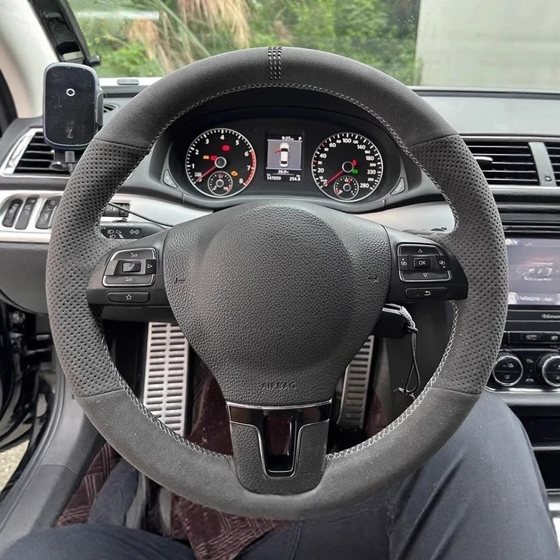 

Сшитый вручную нескользящий замшевый чехол на руль из наппа для Volkswagen Passat Sagitar Magotan Tiguan CC Lavida Bora