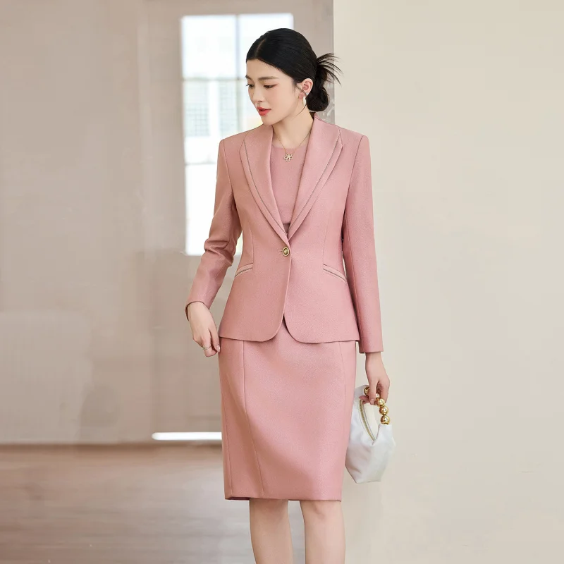 Costume rose pour femmes, vêtements de cérémonie professionnels, pour Salon de beauté, réception, vêtements de travail, veste, nouvelle collection 2025