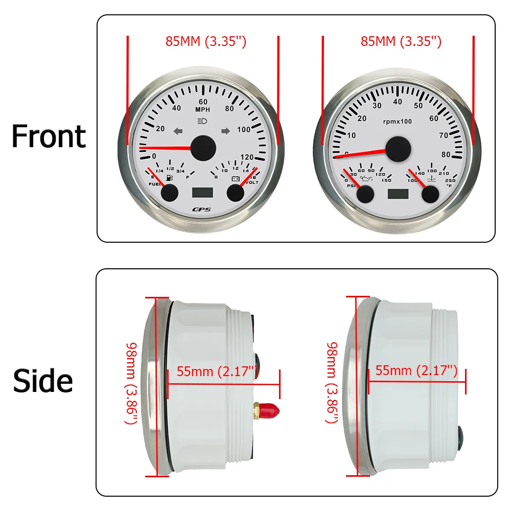 ELING 2 Gaue Set Car Universal 85mm 200MPH GPS Speedometer+ 8000RPM Tachometer with Oil Pressure Water Temp Fuel Level Voltmeter