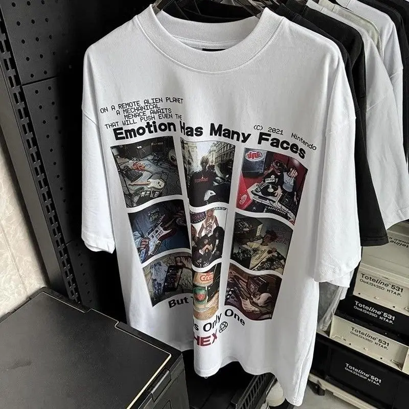 

American Hip-hop Character Print Summer Men's and Women's American Loose T-shirt Casual Fashion Short-sleeved High-quality Top