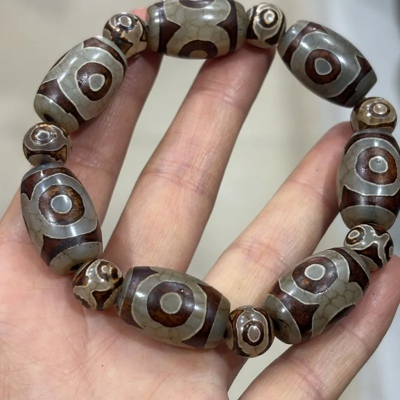New Dzi Bead Agate Chalcedony Three-eye Old Agate Bracelet Round Beads for Men and Women