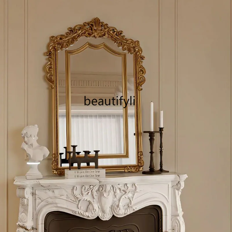 

A36 French Vintage Bathroom Mirror Home Wall Mounted European Bedroom Makeup Mirror American, Luxury Fireplace Decorative Mirror