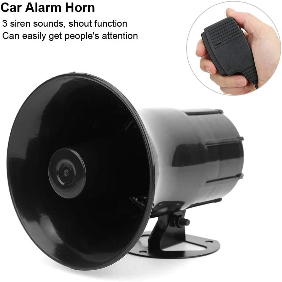 12V Police Siren Speaker 3 Tone Sound Volume Adjustment Vehicle Horn with Mic Loudspeaker Emergency Electronic PA System