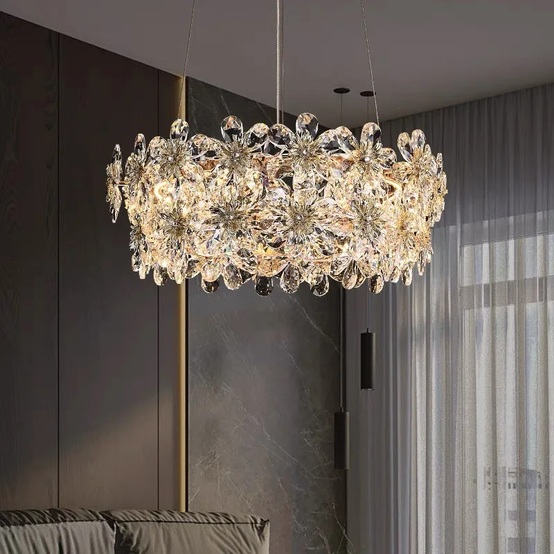 Modern Luxury K9Crystal Flower Celling Chandelier For Living Room Led Pendant Lamp Dining Table Bedroom Home Decor Hanging Light