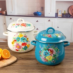 Enamel Saucepan Cooking Equipment Retro Cooking Pot with Lid High Large Capacity Soup Pot Household Stew Pot Utensil for Kitchen