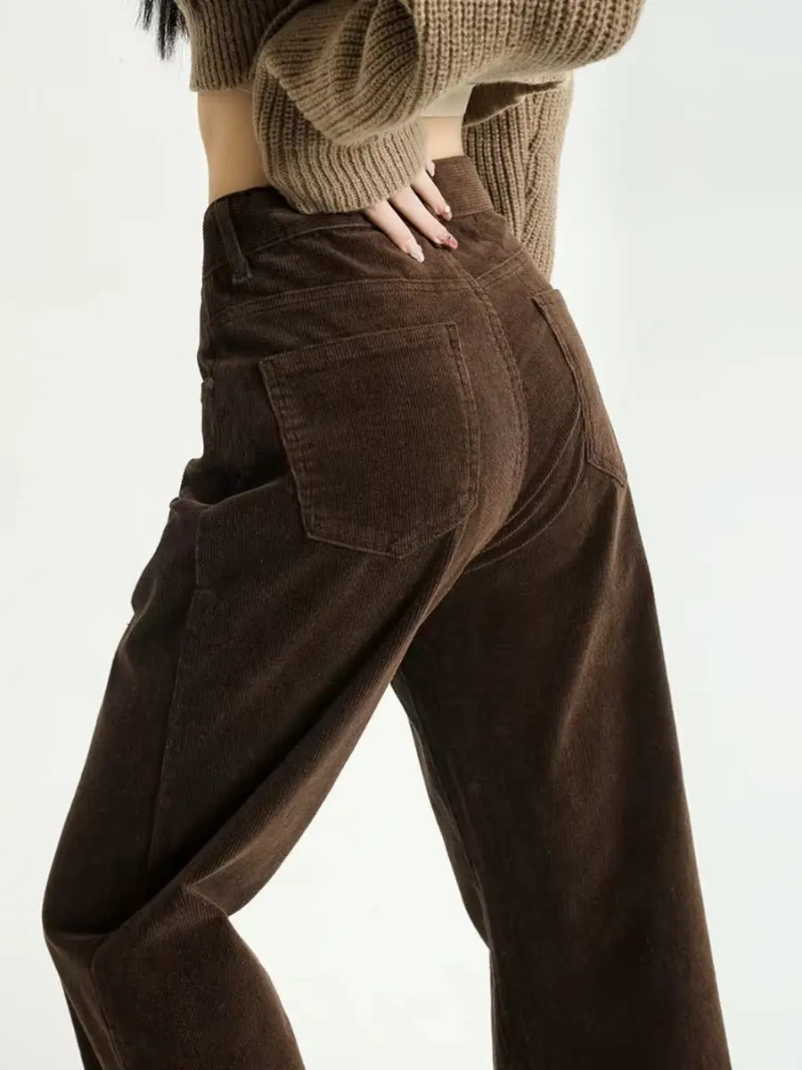 Women's Retro Corduroy Wide-Leg Casual Loose Hot Girl High Waist Slimming Cross-Body Fashion Sports Pants Spring and Autumn 1Pc