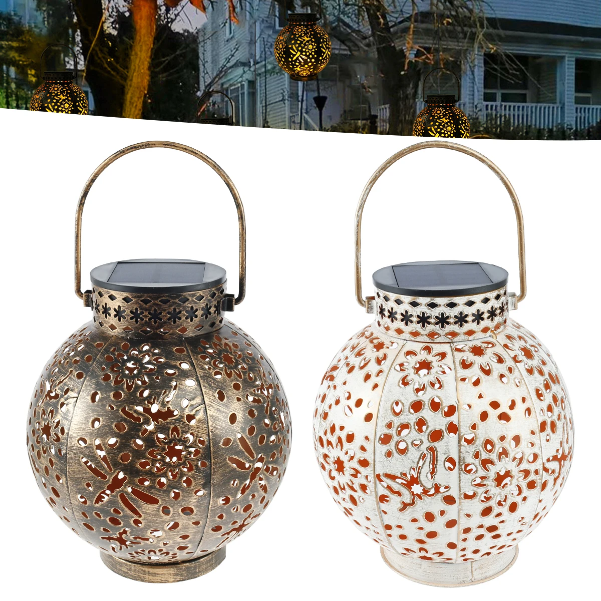 

Outdoor Solar Lanterns Light Hanging Landscape Light IP65 Waterproof Garden Light Hollow-carved Lantern Lamp for Patio Courtyard