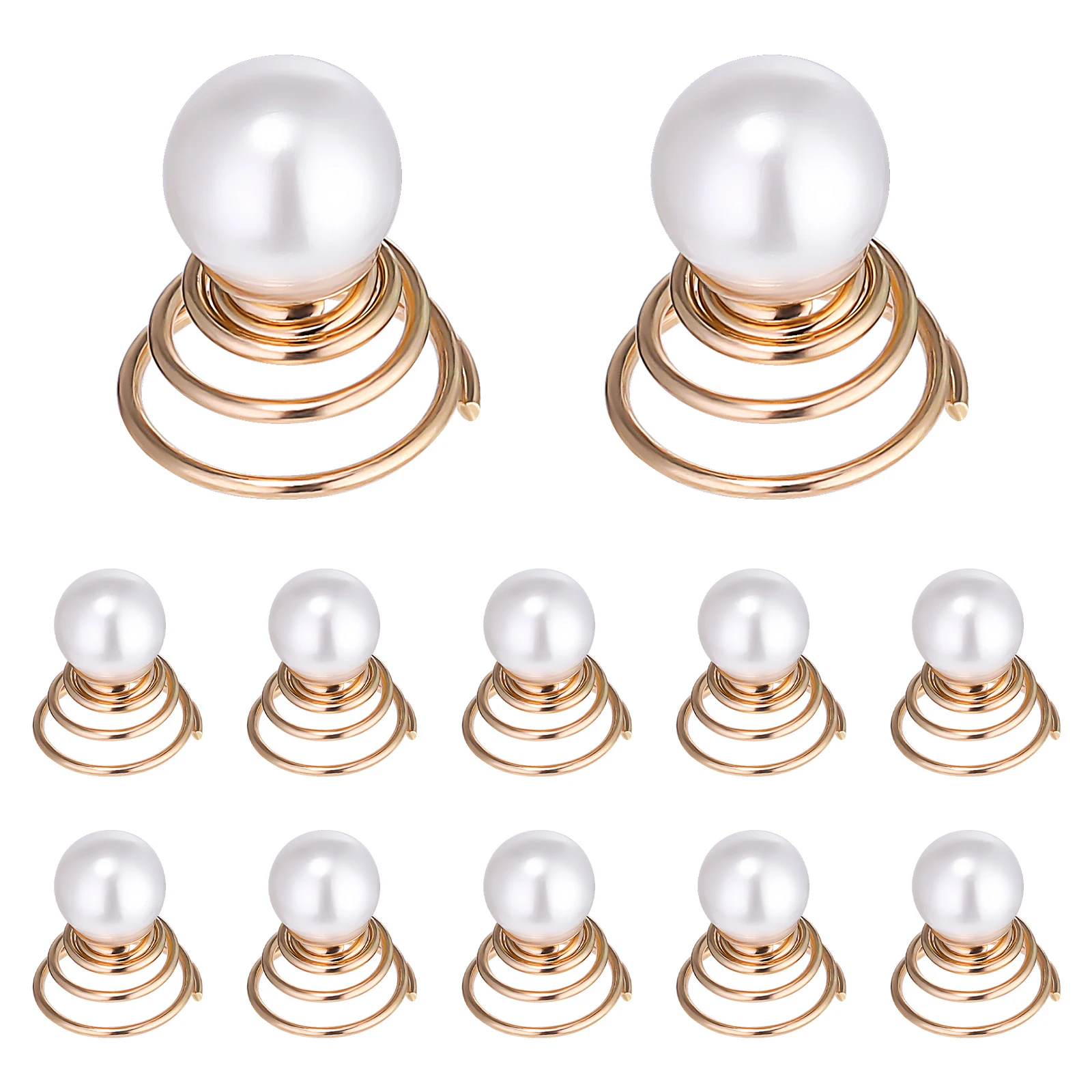 

12 Pcs Pearl Spiral Hairpin Lightweight Gold Tone Coils Decorative Bridal Accessories for Wedding Party Prom Hair Styles