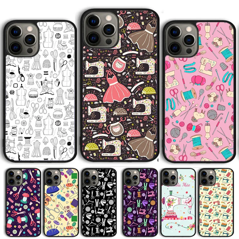 Sewing Machine Pattern Phone Case For iPhone 14 15 16 13 12 Mini Max Cover For Apple 11 Pro Max 8 7 Plus SE2020 Coque