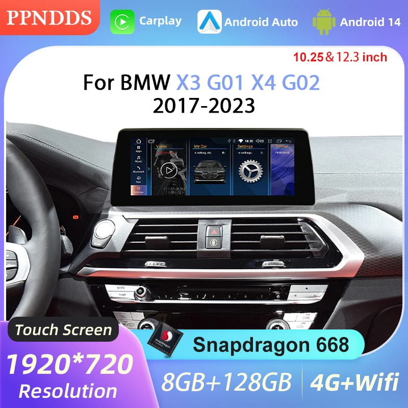PPNDDS Car Multimedia Player For BMW X3 G01 X4 G02 2017-2023 EVO System Android 14 Carplay ID8 Auto Radio Navi GPS 4G WiFi