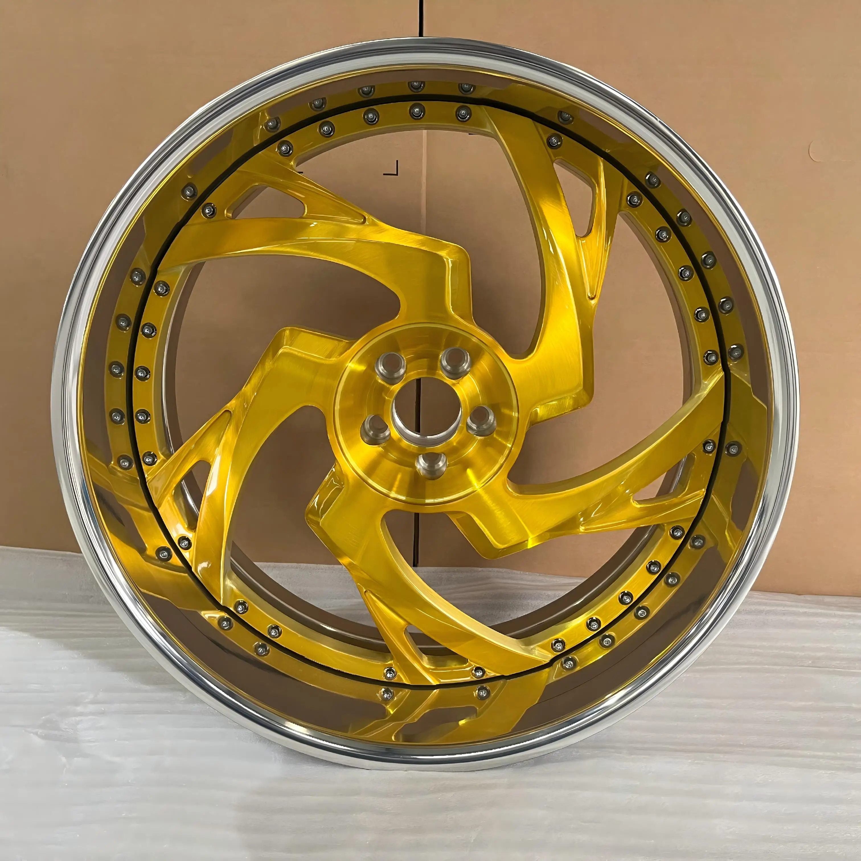 Brushed Gold Center Polished Silver Deep Outer Lip Custom logo 2 Piece Forged Wheels T6061 Aluminum Alloy Rims 20 22 24 26 28 30