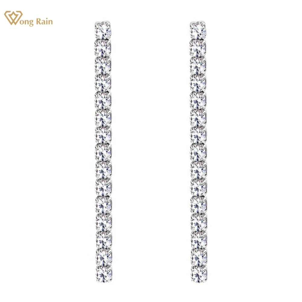 Wong Rain 18K Gold Plated 925 Sterling Silver VVS1 3EX D Color 2.5 MM Real Moissanite Diamonds Tassel Drop Earrings Fine Jewelry