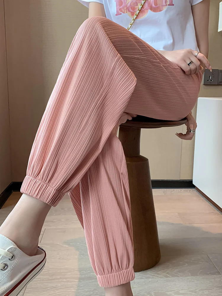 

Women Summer Harem Pants Traf Ice Silk High Waisted Sweatpants Pink Sports Pants Korean Fashion Harajuku Y2K Streetwear Joggers