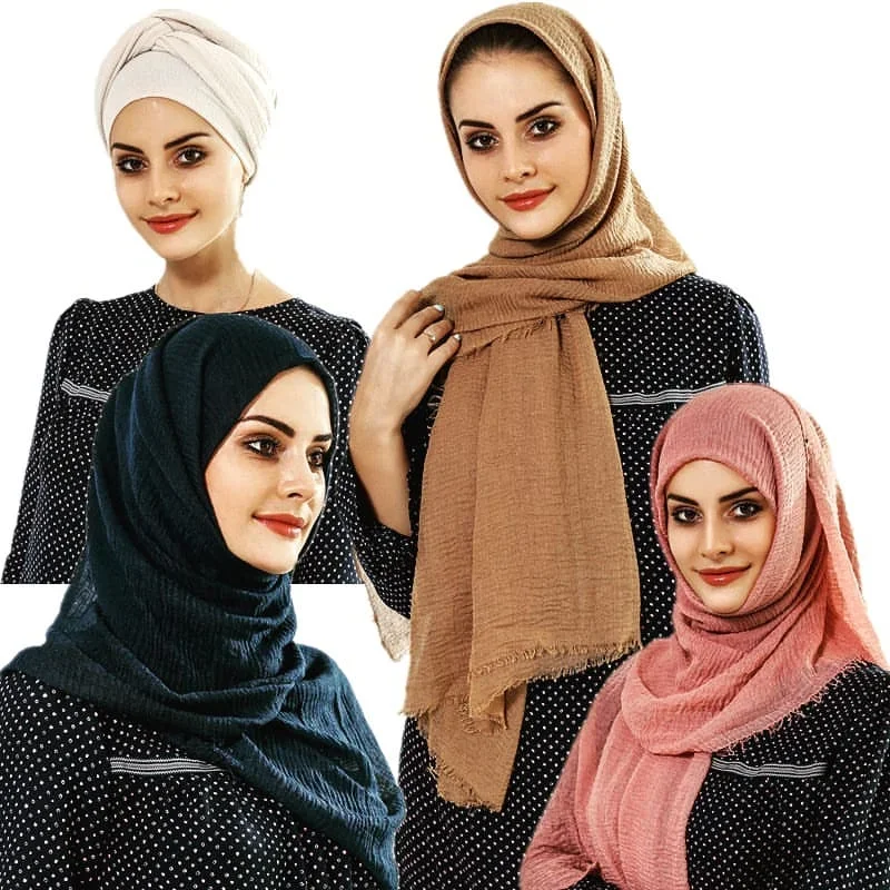 Big Size Crinkle Cotton Hijab Scarf Women Turban Muslim Shawl Plain Bandana Breathable Women\'s Shawls Foulard Hijab Hood Ramadan