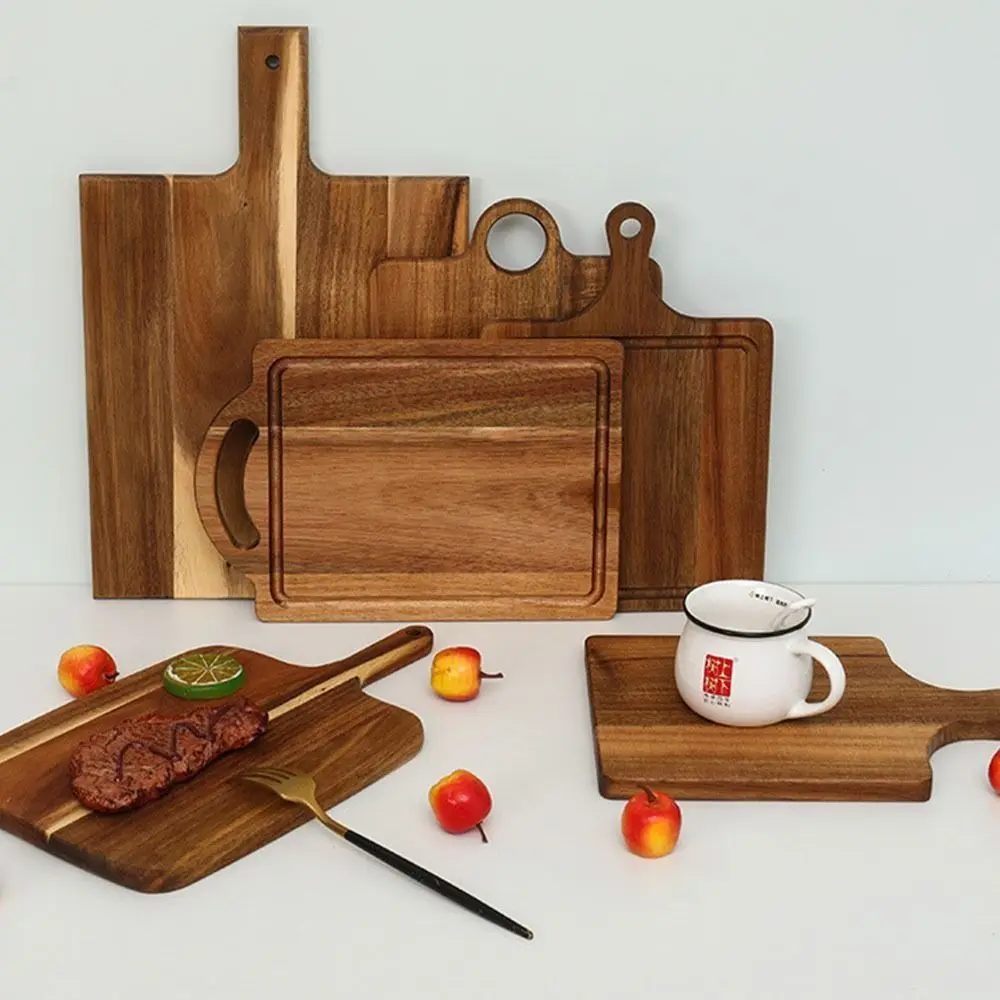 Multi-Styles Wood Chopping Board Multi-Purpose Reversible Charcuterie Serving Tray Hanging Hole Sap Groove Steak Board Kitchen