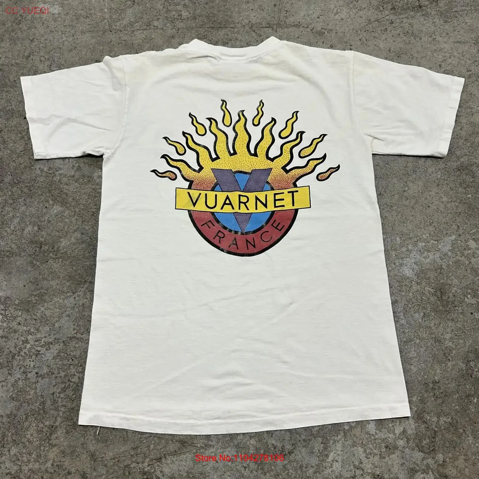 Vintage VuarneT T Shirt Mens Medium White France Sun Logo Surf Skate 90s vintage Washed Stretched Top For Everyday Wear fashion