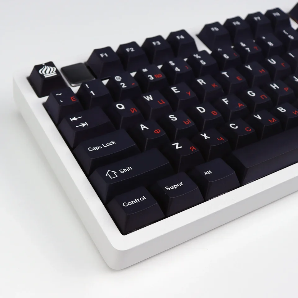 KBDiy Cherry Profile PBT Russian Keycaps Set Black GMK WOB Red