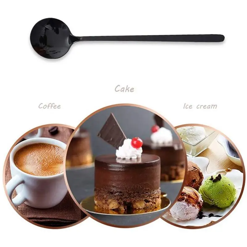 A25F-Mini Dessert Spoons Coffee Spoons Black Plated Teaspoons Frosted Handle For Dessert Tea Ice Cream Cake Coffee Set Of 24
