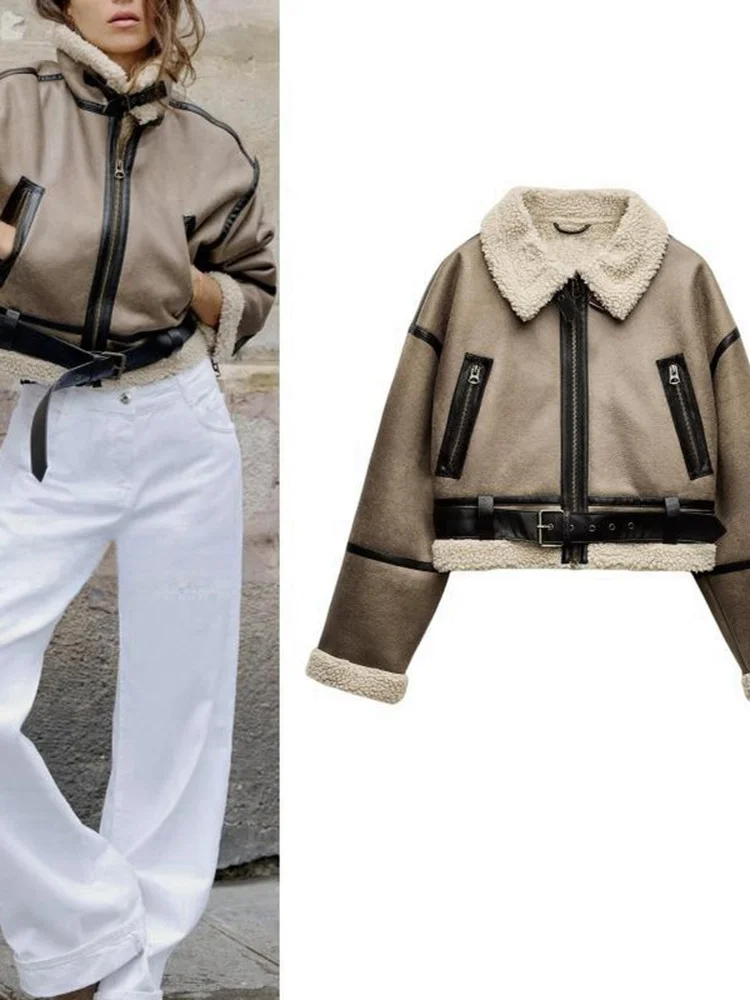 

Faionable Warm Plu Collar Long Sve Double-Sided ort Jaet Women's Autumn Winter New Sle Commute Sle Loose Fit