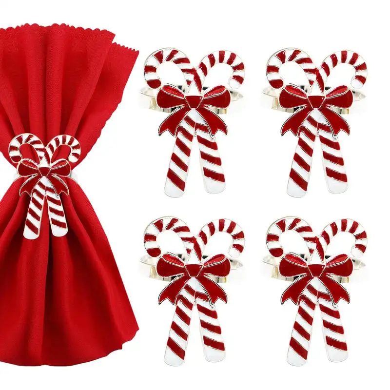 Christmas Napkin Ring Holders 4X Candy Cane Holiday Napkin Rings Metal Napkin Buckle Aesthetic Dinner Ornaments Dining Table