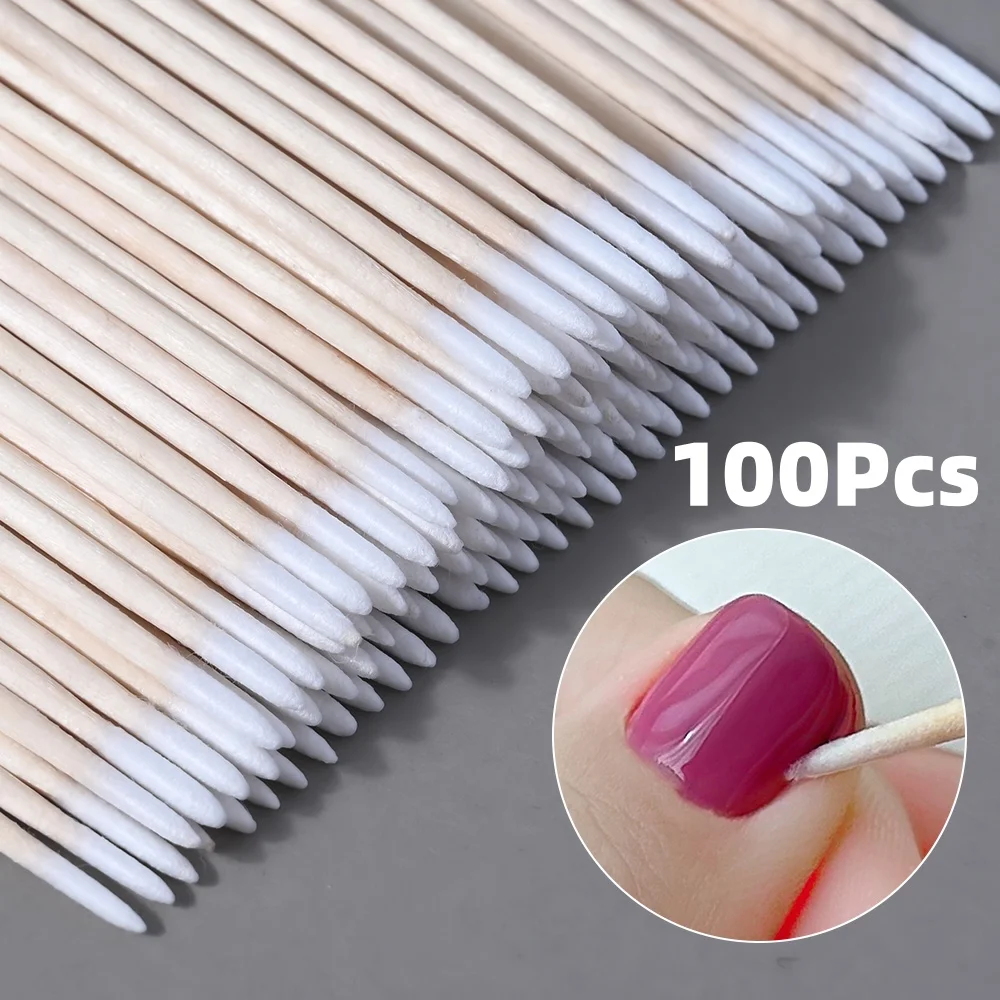 100 Stuks Snelle Nagellakverwijderaar Wattenstaafjes Zacht Draagbaar Hout Katoen Tips Voor Manicures & Make-Up Nagellakverwijderaar Pads Nail Tools