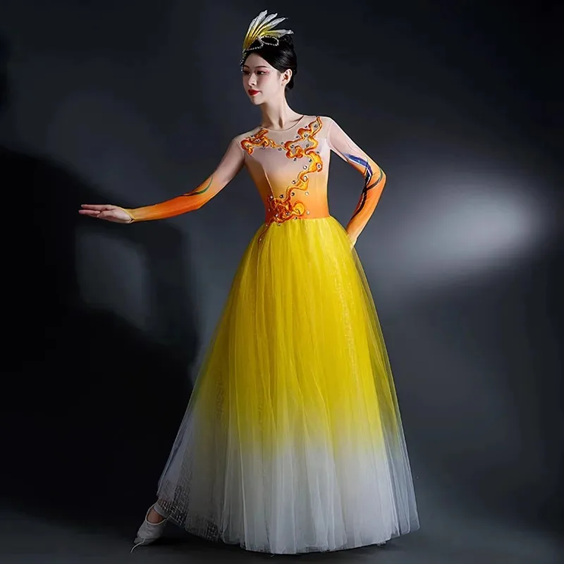 New Opening  Big Swing Skirt Dance Costume Women's Atmospheric Gauze Skirt Modern Dance Song and Dance Performance Costume