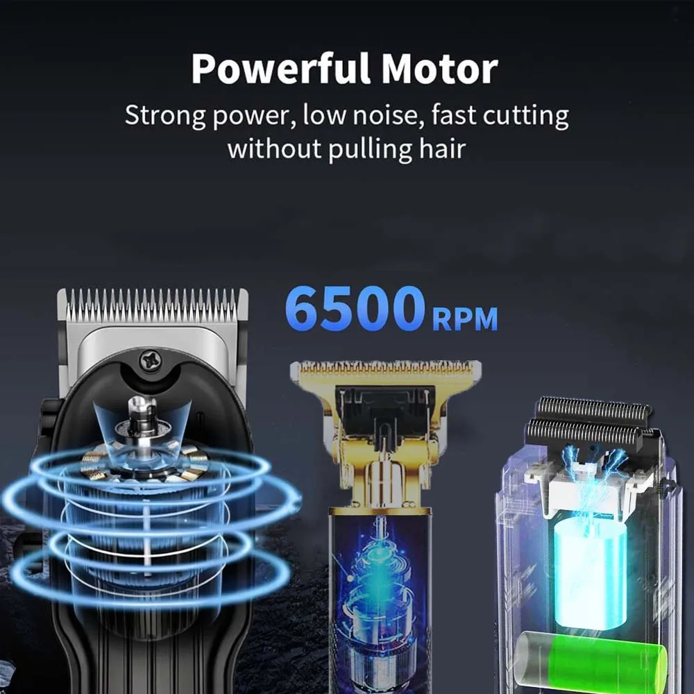 Professional Hair Clipper Set with LCD Display, Rechargeable Electric Trimmer for Men, Includes T-Outliner, Foil Shaver, Guide Combs & Accessories view 7