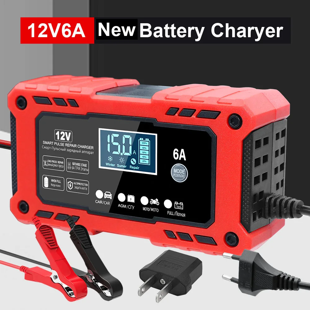 

150W Storage Cell Charger 6A 12V Car Battery Chargers Intelligent Pulse Repair Automotives Battery Maintenance RV Truck Charger