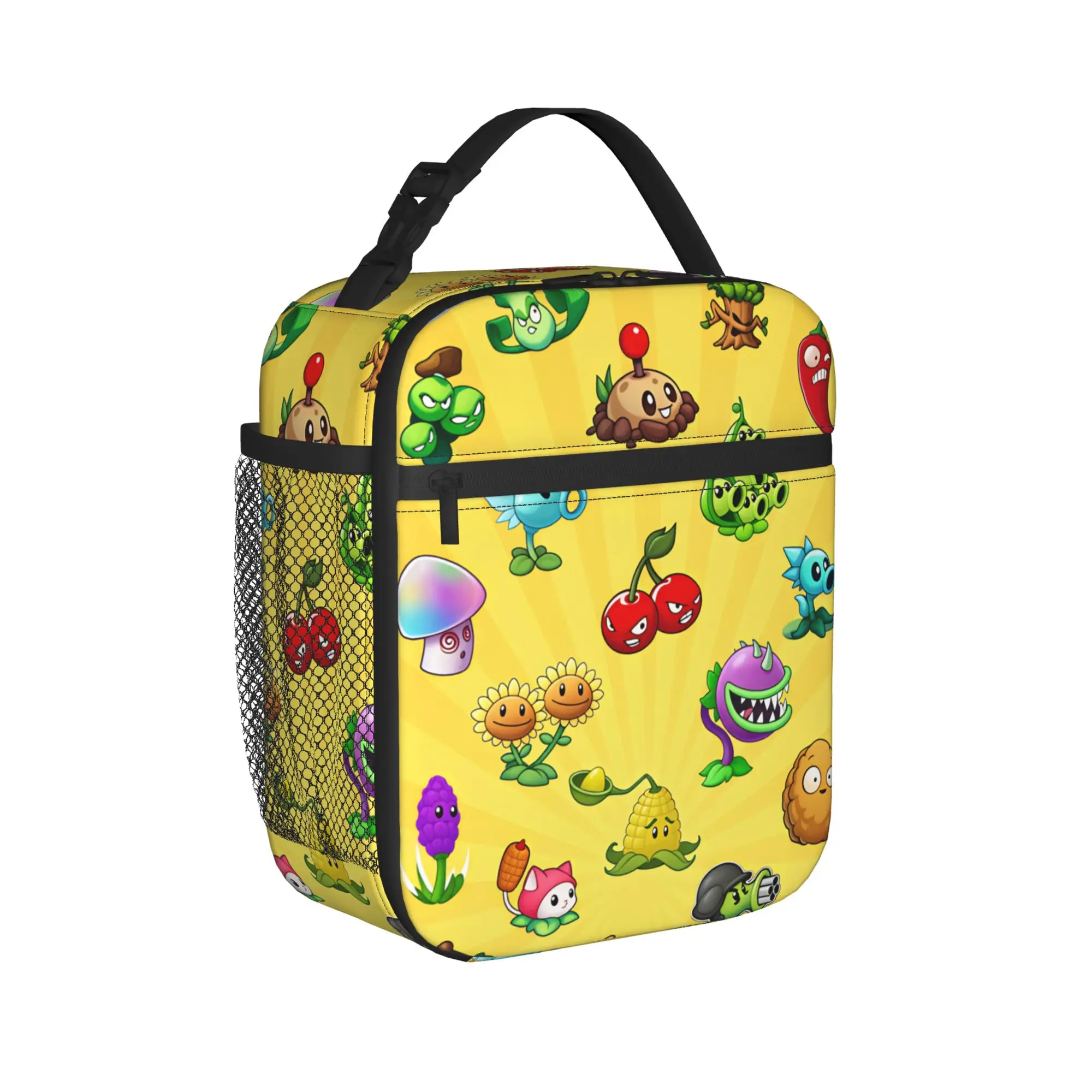Plants Vs Zombies Yellow Lunch Bag Portable Insulated Lunch Box Child Travel Graphic Cooler Bag Oxford Thermal Tote Handbags