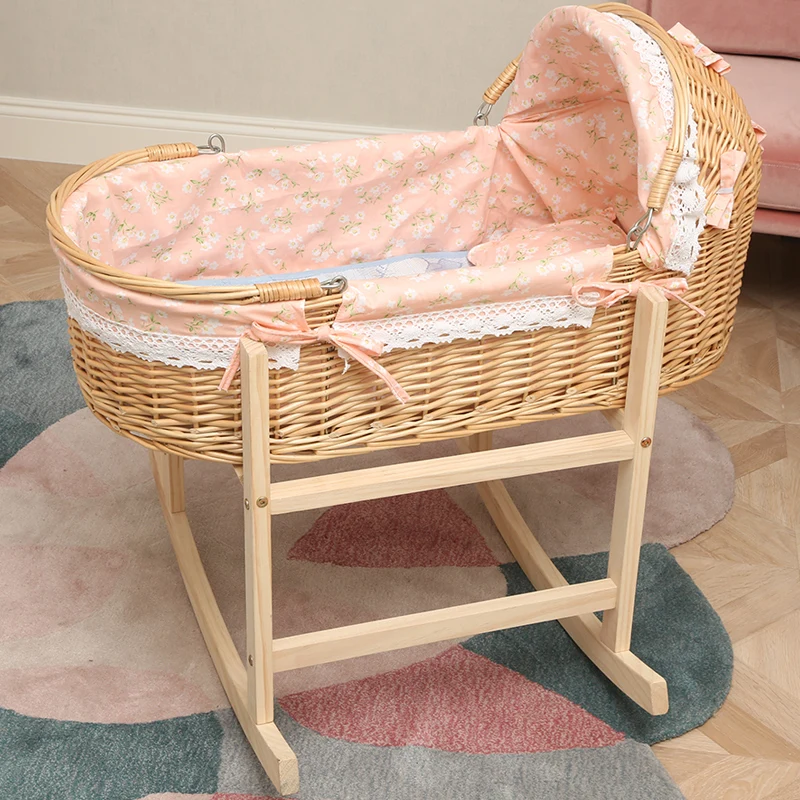 Rattan Crib Crib Solid Wood Newborn Anti-mosquito Sleeping Basket Car Out To Appease The Cradle Portable Hand Basket