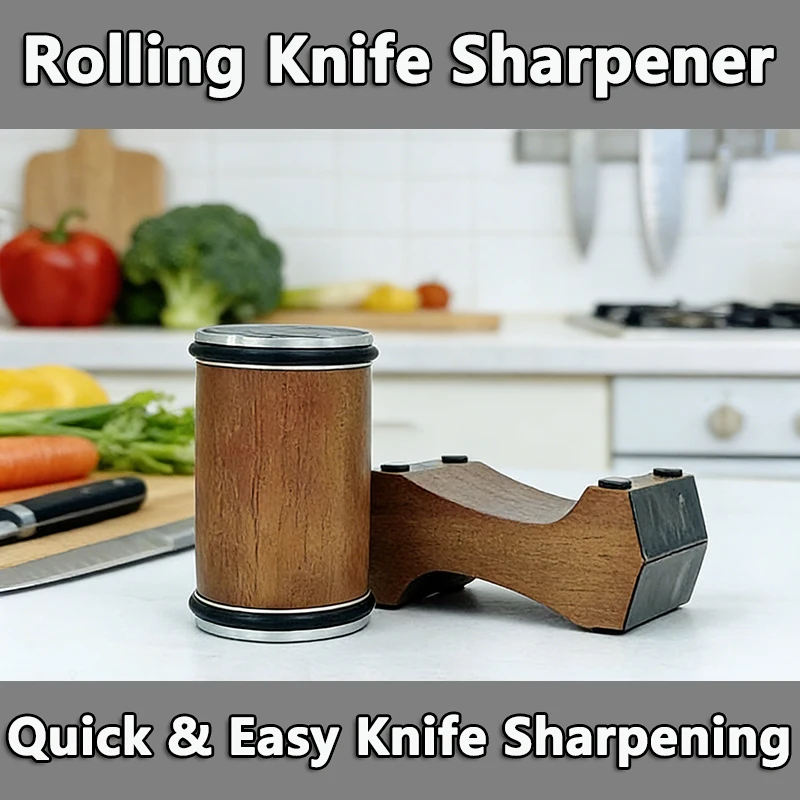 Professioneller Rollmesser-Schärfer mit 4 Einstellbaren Winkeln 12/15/18/20 °   Diamantstein mit Holzsockel Küchen-Schärfwerkzeug