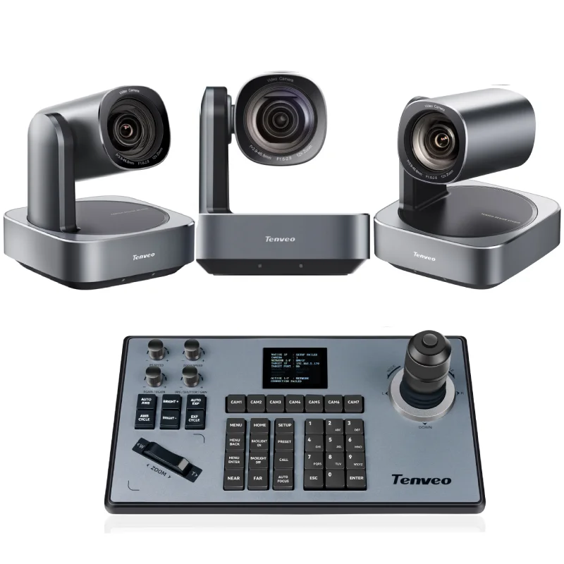 3 Pcs 4K 12X NDI POE AI Autotracking Ptz Camera VL12U And One KB200 Video Conference Studio Livestreaming IP Joystick Controller