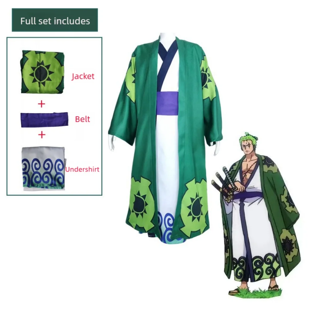 Fantasia Roronoa Zoro Wano Country Cosplay Costume - Anime Pirate Kimono Disguise for Halloween Carnival & Party Outfit