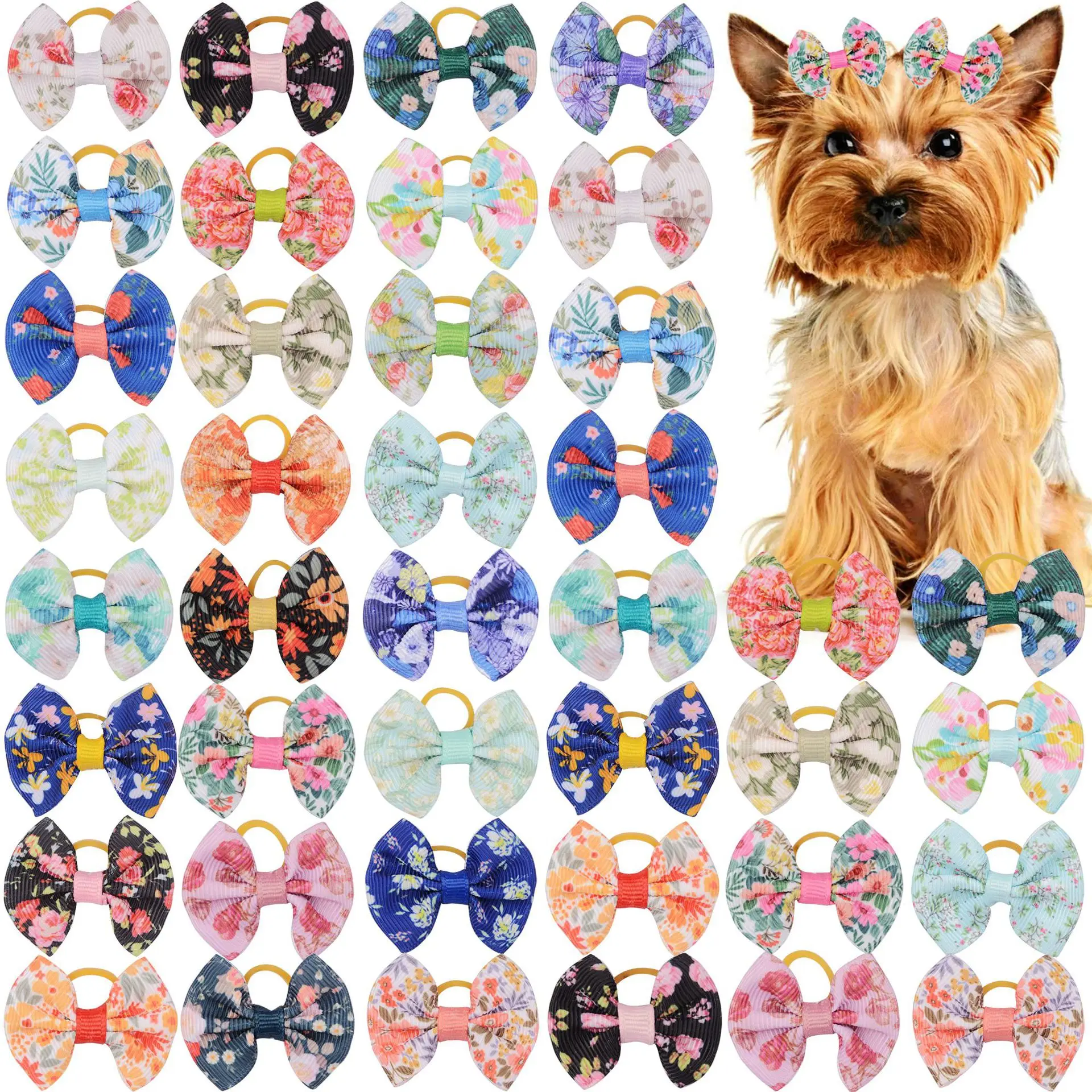 Dog Hairband 10PCS Handmade Bow with Rubber Bands Moveable Pet Hair Bow for Dogs and Cats Pet Dog Hair Grooming Accessories