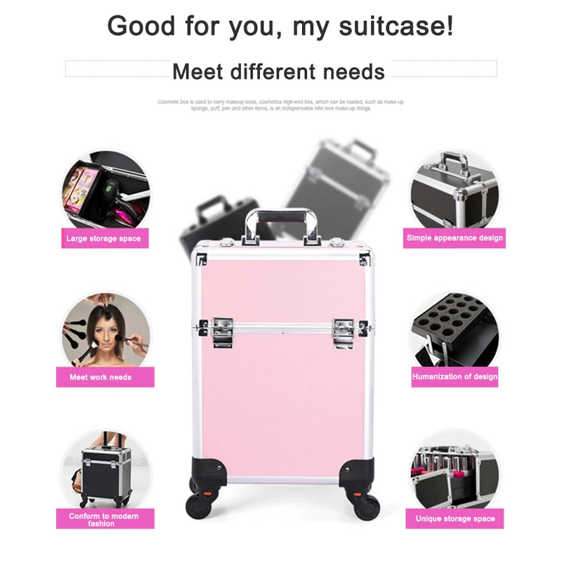 Large Pull Rod Toolbox Portable Multilayer Cosmetics Organizer Makeup Box With Universal Wheel For Nail Art & Embroidery Storage