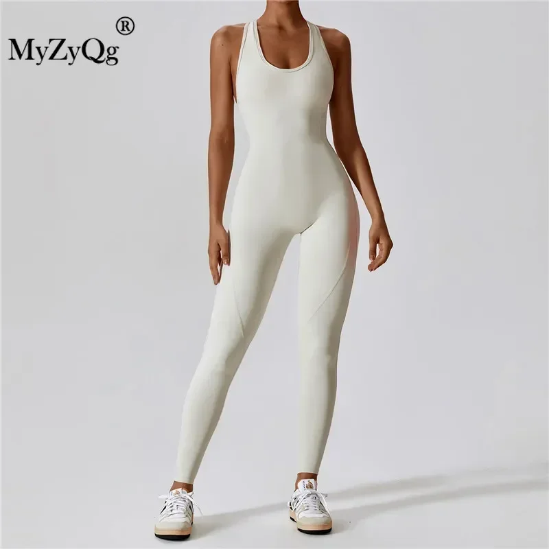 MyZyQg Women Ballet Dance Aerial Sleeveless Yoga Jumpsuit Chest Pad High Elastic Fitness Sports Running Tracksuit Gym Sportswear