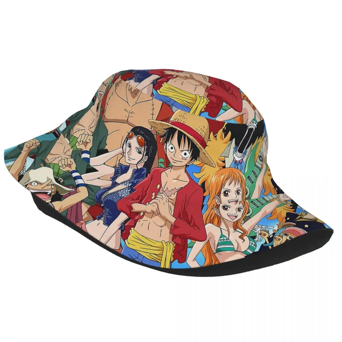 Unisex Bucket Hat One Piece Summer Beach Vacation Getaway Headwear UV Protection Outdoor Fishing Hat Luffy Zoro Pirates Bob Gift
