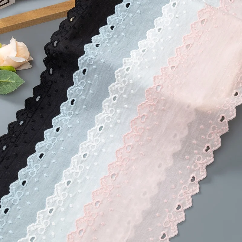 

14CM Wide, New Cotton Fabric Hollow Embroidery Lace Double-sided Decal Handmade Clothing Pure Colored Skirt Decoration Accessory