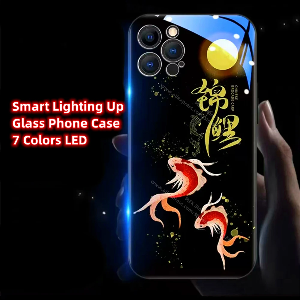 Moonlight Koi Carp LED Light Phone Case Glitter Shockproof Cover For Samsung S24 S23 S22 S21 S20 FE Note 10 20 Plus Ultra