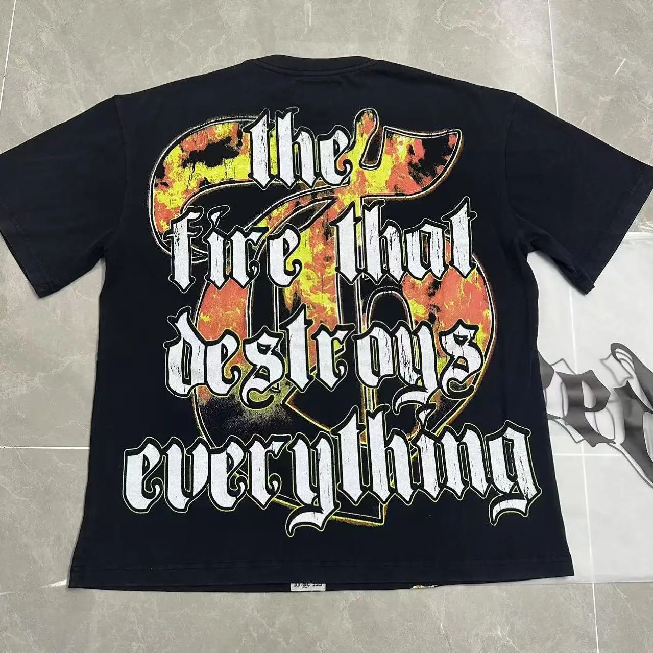 Retro Washed Cotton T-Shirt Skull Statue Print Loose Fit Short Sleeve Youthful Style Streetwear Casual round Neck Tee