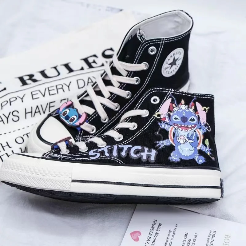 

2024 new Lilo Stitch Canvas Shoes Women's Stiffy High-top Student Couple white balck Slip-on Explosions real pictures men shoes