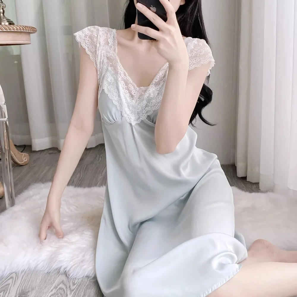 Sexy Sleeping Dress Women's Nightgown 2026 Summer Sleepwear Solid Color Nightwear New Fashion Home Wear Ladies Home Clothing