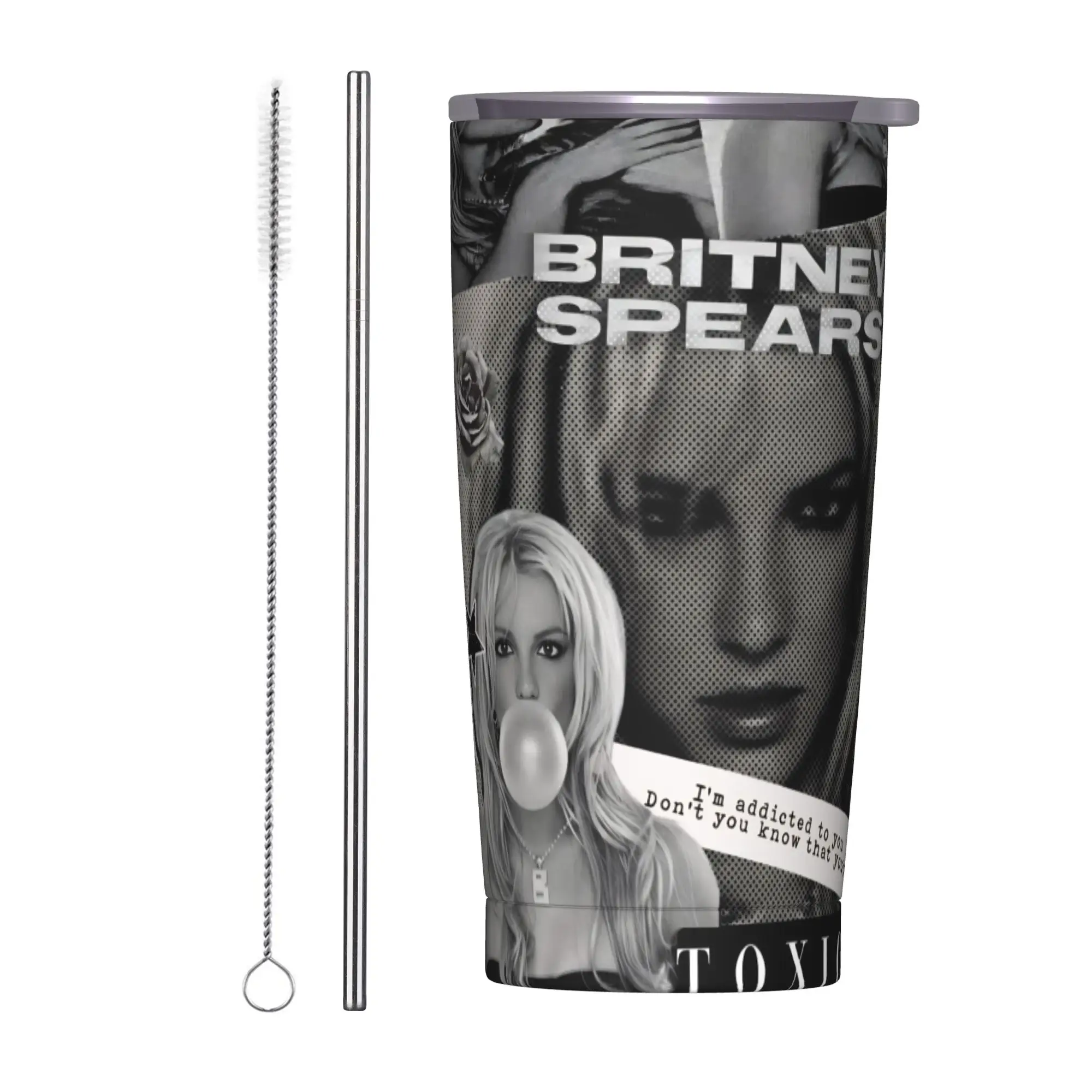 Singer Britney Spears Insulated Tumbler with Straws Lid  Stainless Steel Thermal Mug Outdoor Portable Hot Cold Drinks Cup 20oz