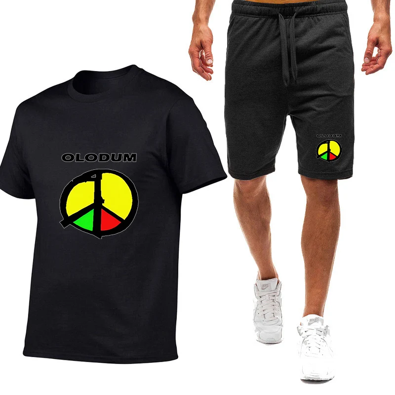 

2026 MJ OLODUM Print Summer Men's New Style Nine-color Short-sleeved Cotton Shirt Top + Casual Shorts Sports Suit