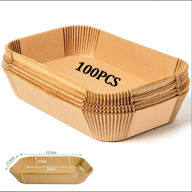 50/100pcs Disposable Air Fryer Paper,Rectangle Kitchen Baking Airfryer Mat Oilproof Micro-wave Barbecue Baking Paper Accessories