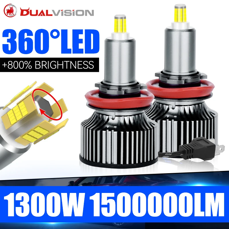 

Dualvision 2PCS 1300W H7 Led 360 H1 H3 HB3 HB4 9012 HIR2 Led H11 H8 H9 9006 9005 Car Headlights Fog Lamps 12V 3D Chips For Lens
