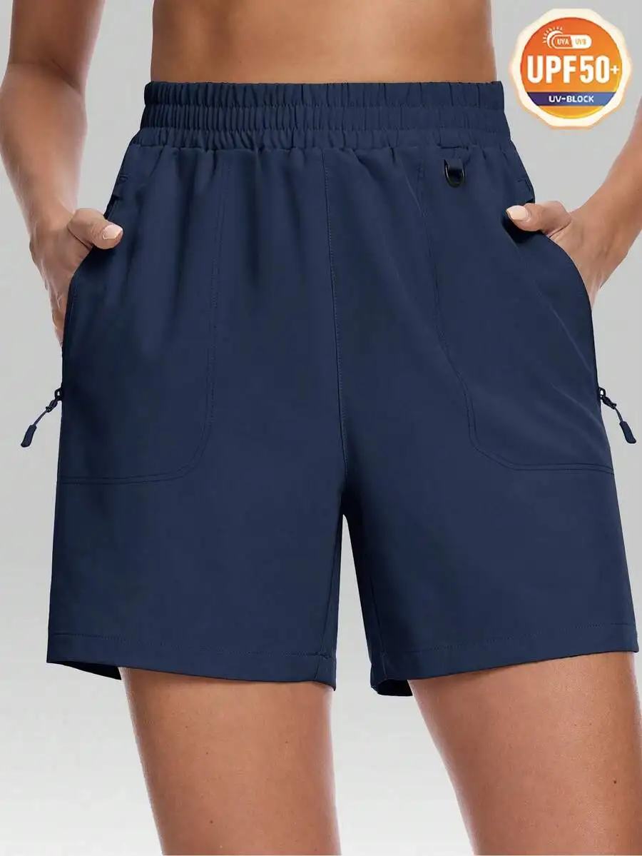

Womens 5 Inch Hiking Cargo Shorts UPF 50+ Quick Dry Lightweight With Zipper Pockets